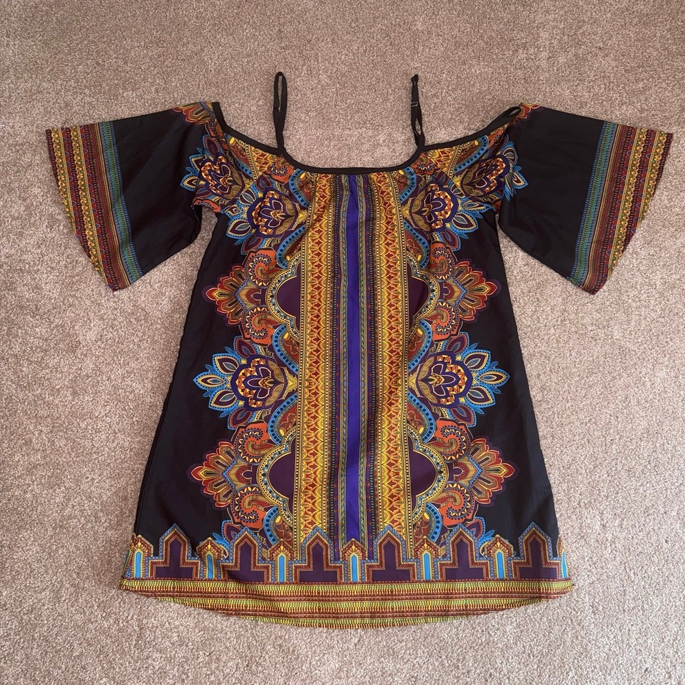 Women's Geometric Print Cold Shoulder Tunic Dress - Size Small